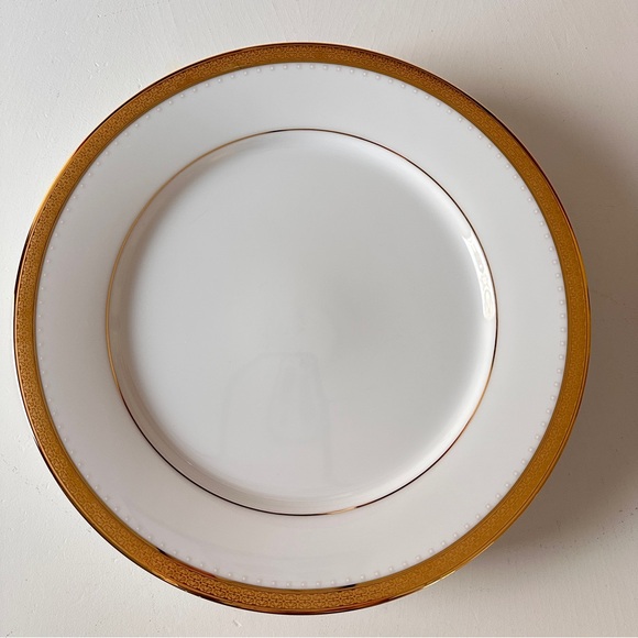 4 Noritake Dinner Plates 10" METROPOLITAN GOLD Encrusted Band China Contemporary - Picture 4 of 16
